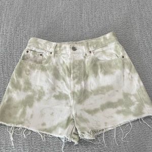 PacSun Ultra Highrise Vintage Short - White/Green Tie Dye denim SIZE: 25